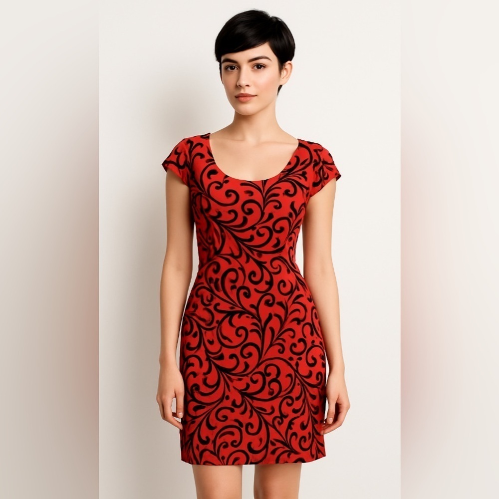 WOMENS SIZE 4 PERSIMMON AND BLACK PULLOVER DRESS BY ENFOCUS STUDIO GENTLY WORN